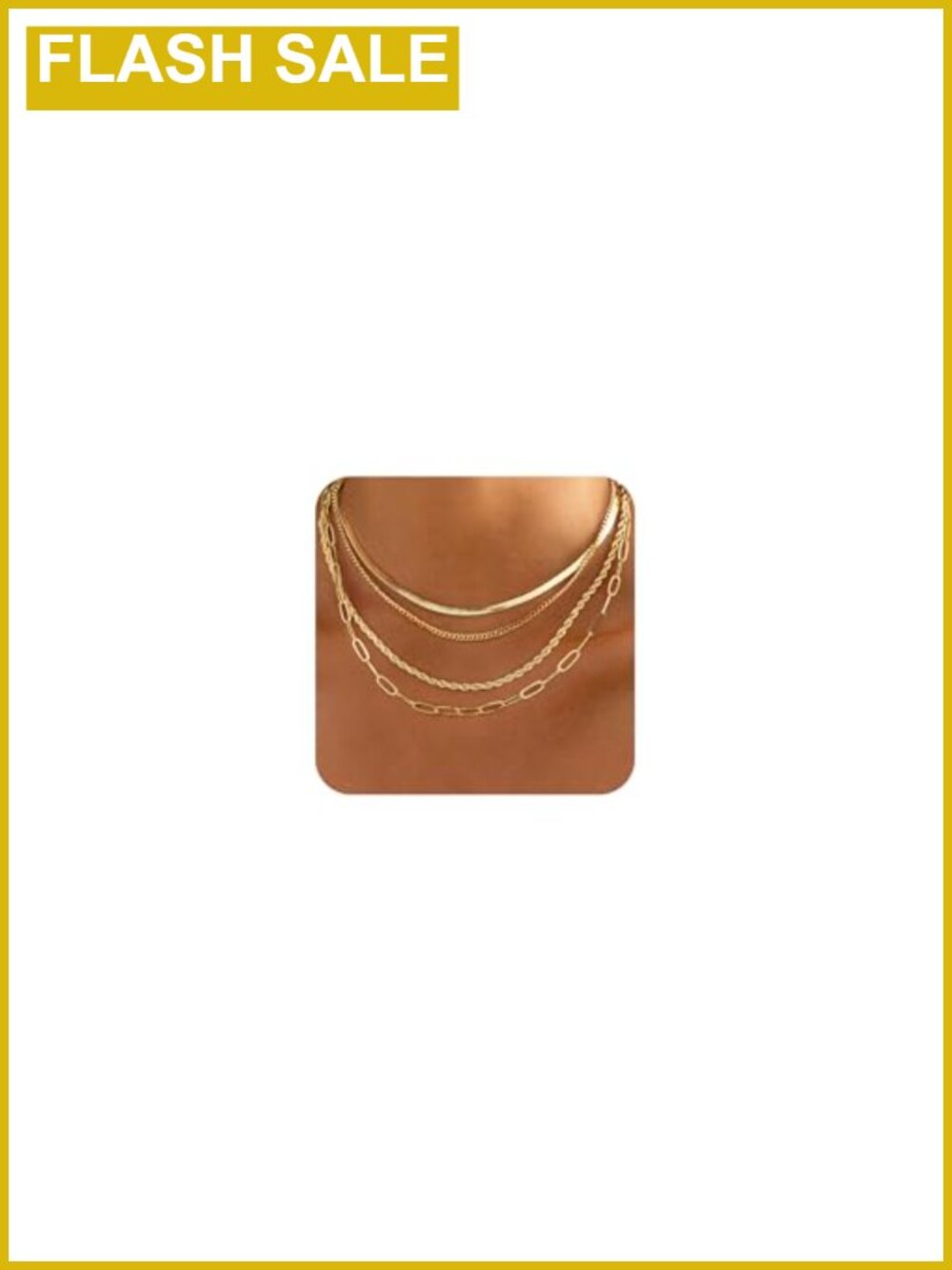Gold and Silver Layered Necklace Set 4 Chains Pendant Cuban Paperclip
